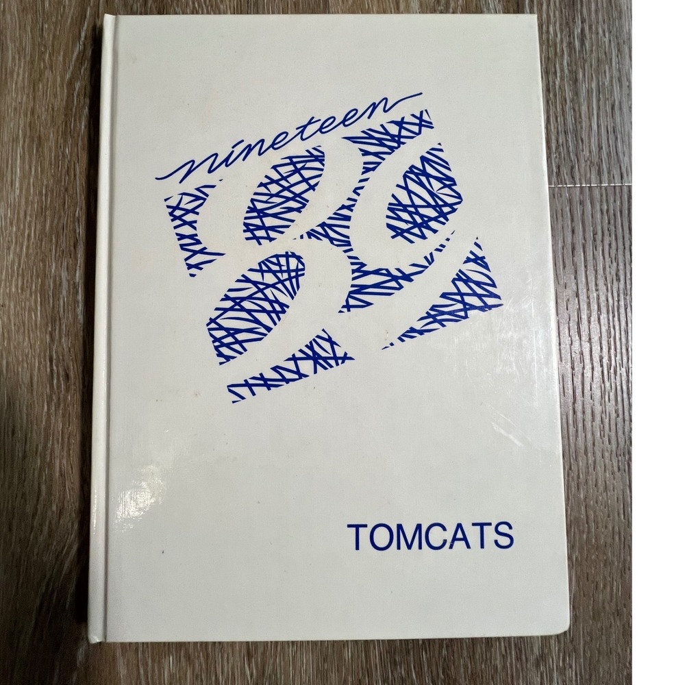 Stone Junior High Yearbook 1989 Wiggins Mississippi Tomcats White Blue Vintage